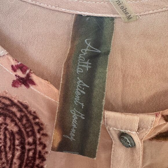 Aratta Silent Journey Velvet Burnout Floral Button Up Shirt Tunic XS Artsy Boho - Picture 8 of 9